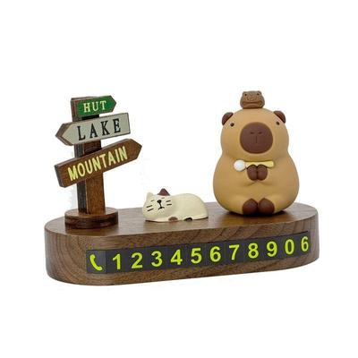 卡皮巴拉胡桃木挪车电话牌汽车临时停车号码牌车上摆件创意移车牌