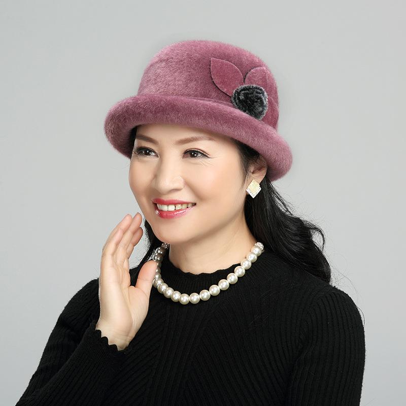 秋冬季帽子女 仿水貂毛全卷盆帽中老年女帽冬季帽子妈妈帽小礼帽
