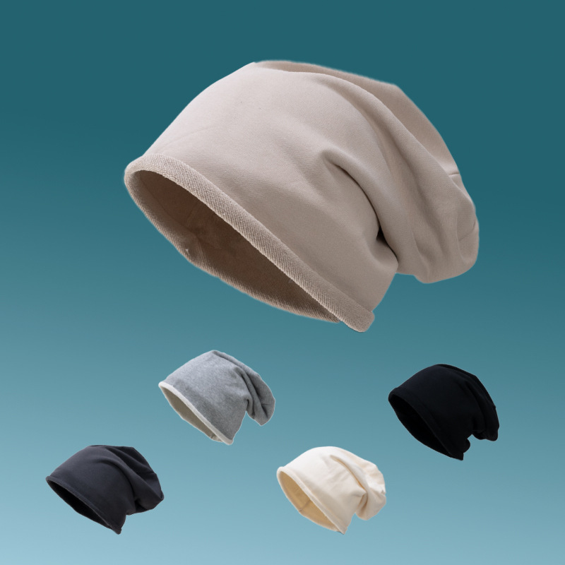 网红卷边纯色堆堆帽子女韩版时尚包头帽简约春秋季月子帽冷帽男