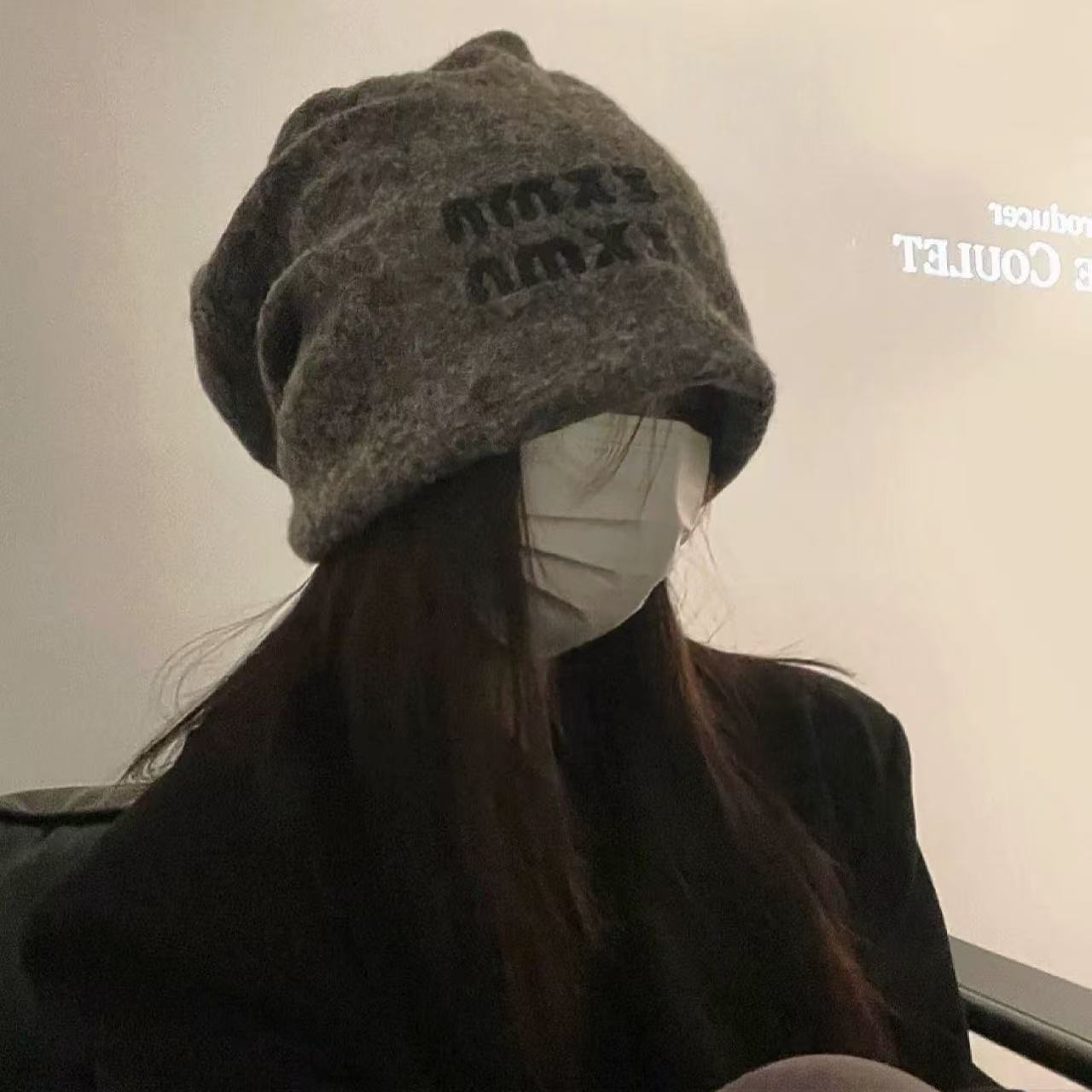 韩版网红款大头围堆堆帽子女软糯慵懒风保暖护耳百搭月子包头冷帽