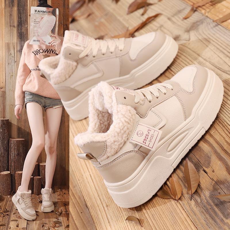 ins加绒高帮鞋子女学生韩版2024冬季新款保暖百搭棉鞋女YYN-K2705