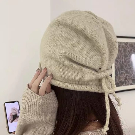 堆堆帽女秋冬季冷帽针织毛线保暖网红大头围百搭宽松月子包头帽子