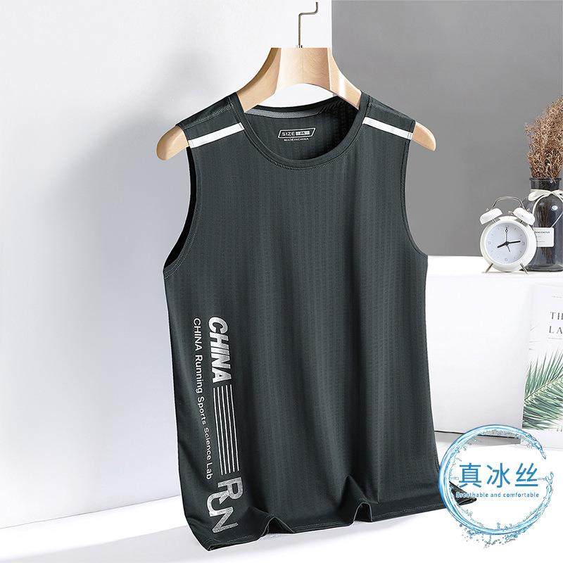 夏季运动T恤背心男篮球无袖t恤速干衣坎肩薄款圆领冰丝背心男士