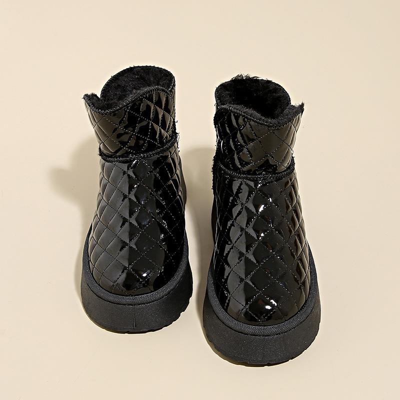 2024冬季新款厚底雪地靴女款皮毛一体防水加绒加厚保暖皮面棉鞋女