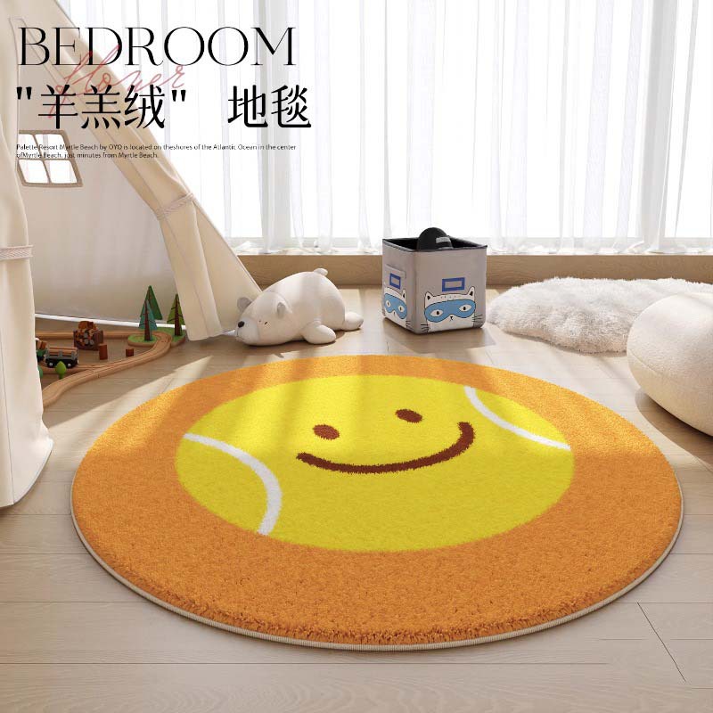 卡通家用儿童房卧室仿羊绒地毯耐脏易打理秋冬卧室床边毯防滑圆形
