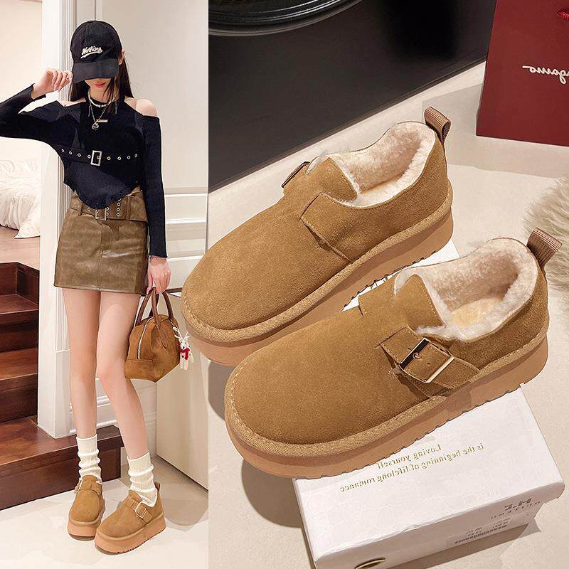 35-42码 大码女鞋厚底雪地靴冬季加绒加厚面包勃肯鞋短靴东北棉鞋