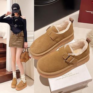 女鞋 大码 厚底雪地靴冬季 加绒加厚面包勃肯鞋 短靴东北棉鞋 42码