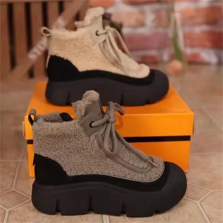 厚底绒面雪地靴加绒加厚雪地棉短靴2024冬季新款防滑面包鞋女爆款