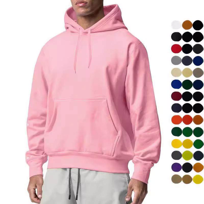 2025新款跨境欧美男士运动纯色抓绒卫衣男式外贸连帽衫