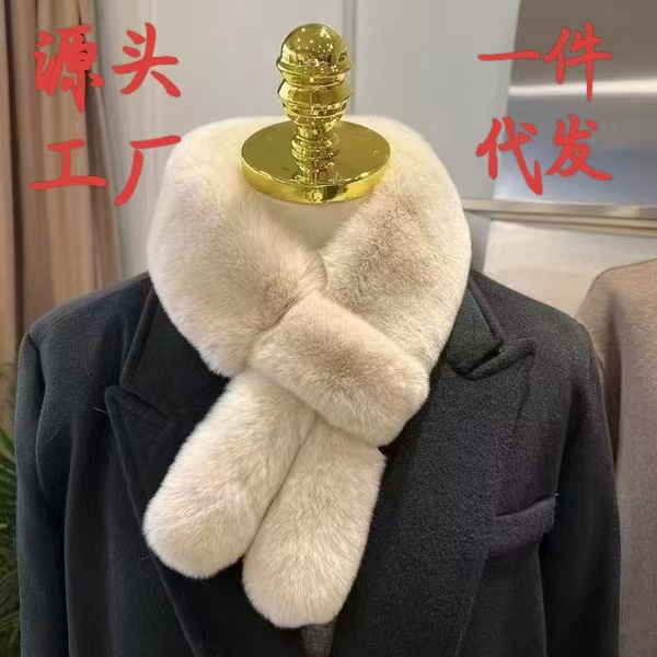 【工厂直销】仿獭兔毛双面毛围脖可爱兔耳朵防风加厚皮草围巾
