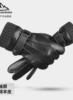 秋冬季真皮手套男士保暖加绒加厚防风防水触屏骑行开车绵羊皮DP20