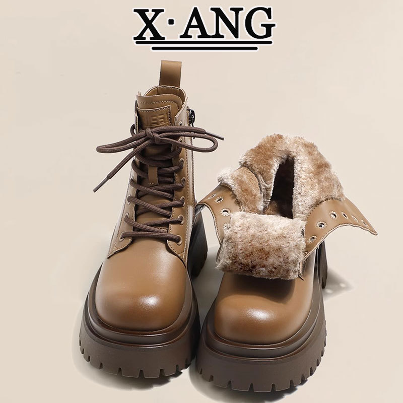 加绒加厚雪地靴女款保暖大棉鞋2025秋冬新款厚底增高真皮马丁短靴