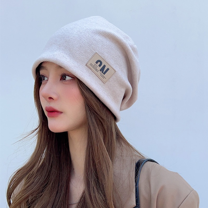 帽子女春秋时尚堆堆帽显脸小百搭女款月子帽日系冷帽潮针织包头帽
