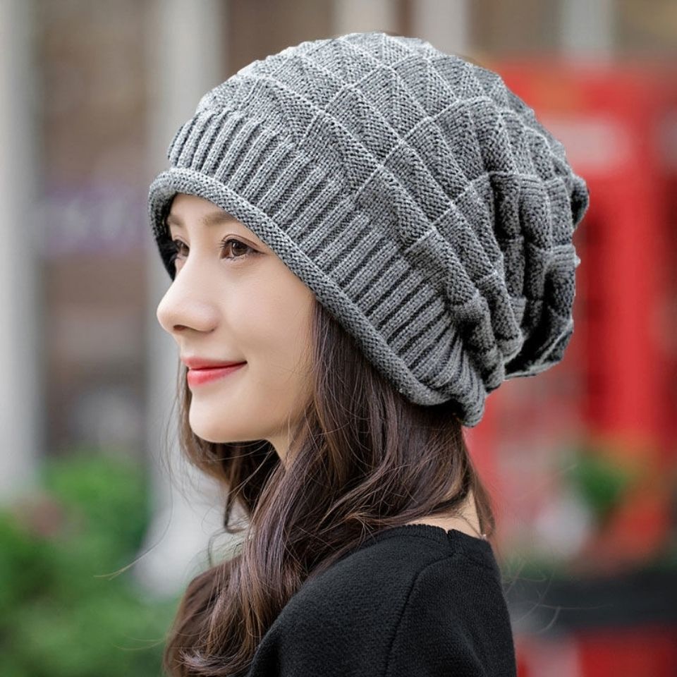 冬季帽子女针织帽韩版休闲毛线帽包头护耳帽堆堆帽宽松防风月子帽