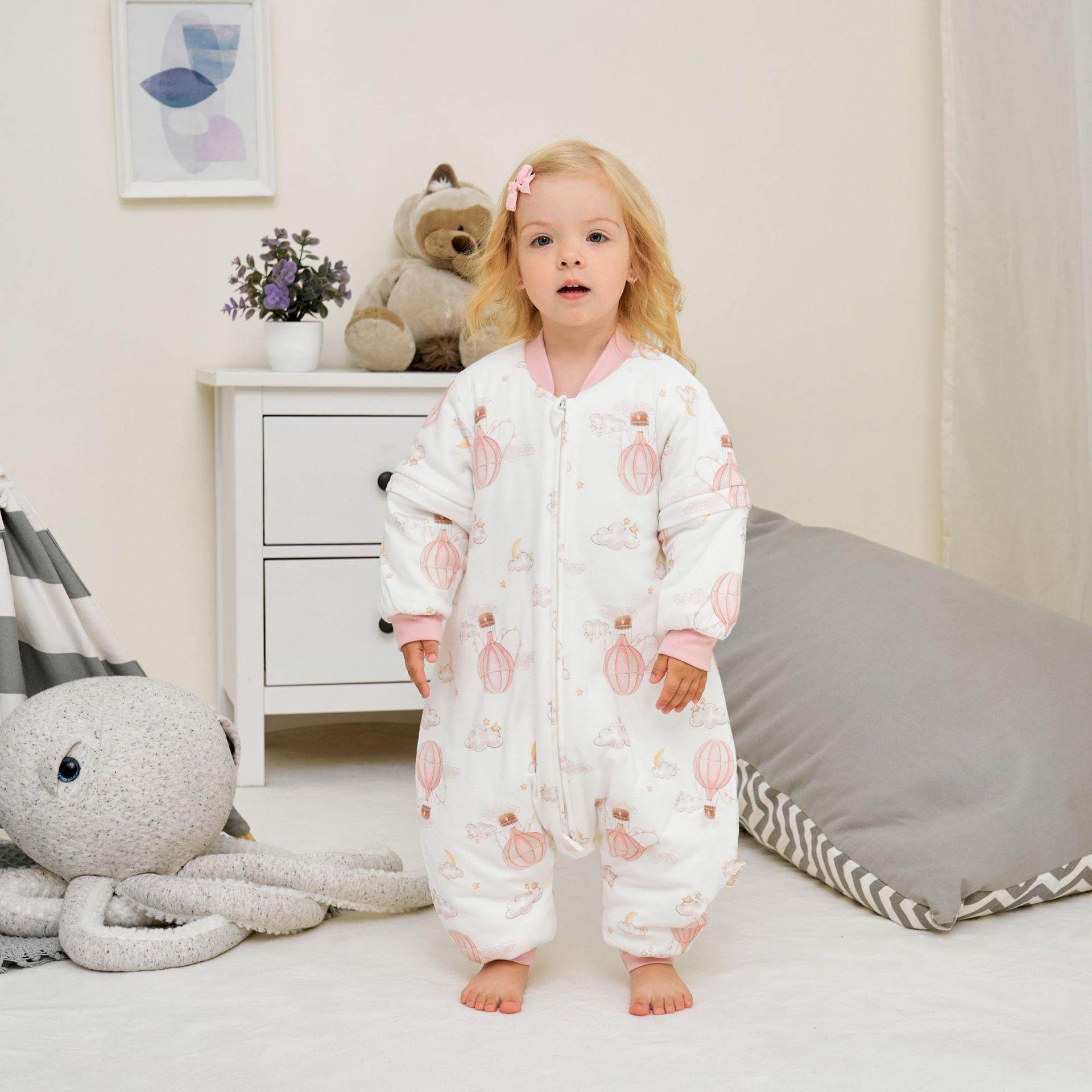 新款儿童睡袋秋冬季男女宝宝加厚分腿防踢被可拆半袖全棉连体睡衣