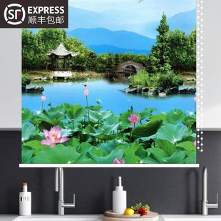 拉绳遮光厨房卫生间防水布挂画手拉式 升降窗帘2024新款 卷帘免打孔