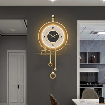 2024新款电视背景墙木格栅装饰钟表挂钟客厅时钟挂墙卧室静音挂表