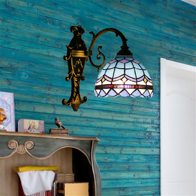 欧式复古壁灯古典餐客厅背景墙阳台走廊浴室镜前铁艺玻璃拉绳壁灯