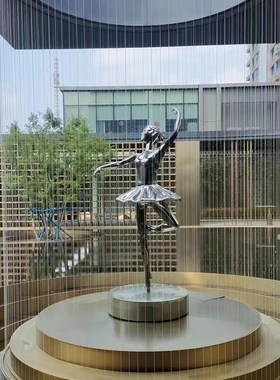不锈钢芭蕾女孩跳舞雕塑户外大型镂空抽象运动人物精灵仙子摆件