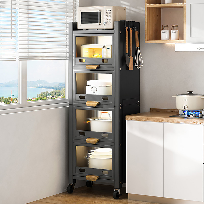 厨房夹缝置物架落地多层带门橱柜缝隙极窄缝小型锅具收纳柜放锅架