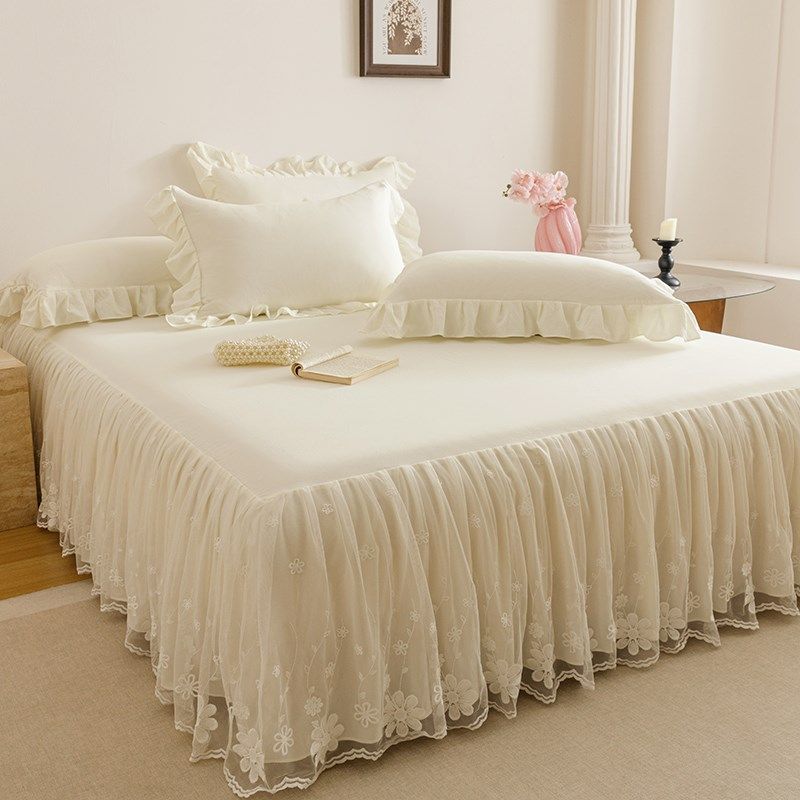 新款舒适水洗棉床裙三件套床罩床垫保护套雪纺蕾丝边花边床裙款,床上用品,床裙,淘宝优惠券,粉丝福利购,淘宝优惠卷