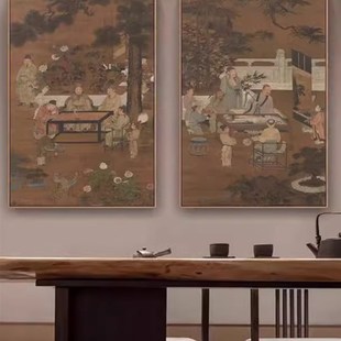 新中式宋代美学挂画琴棋书画书房茶室氛围布置中古风背景墙装饰画