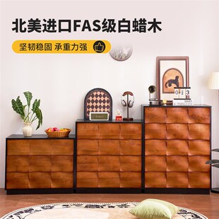 中古风涟漪斗柜客厅复古涟漪卡z门柜组合实木大储物柜卧室床边柜