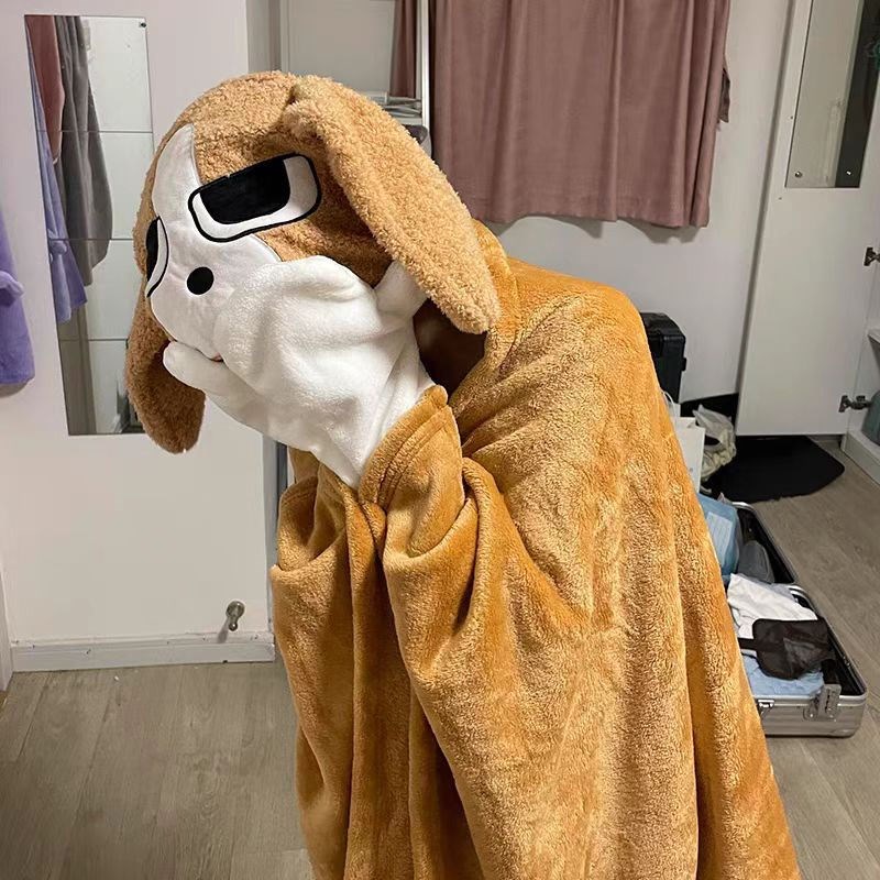 比格多栋毯子沙发午睡毯连帽披肩毛毯加厚斗篷睡衣冬季保暖家居服