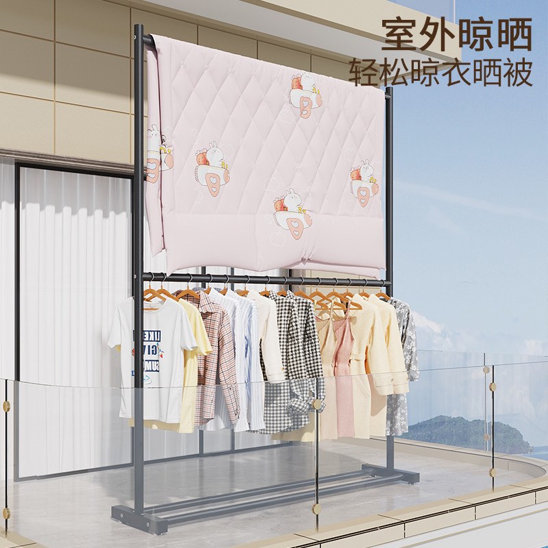 。衣架家用挂衣衣帽架落地双层挂子卧室网红阳台晾简易.省空间置