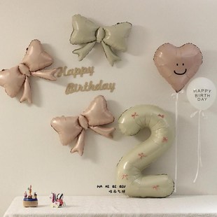 ins暮光粉宝宝满月百天生日装饰蝴蝶结气球周岁布置100天拍照道具