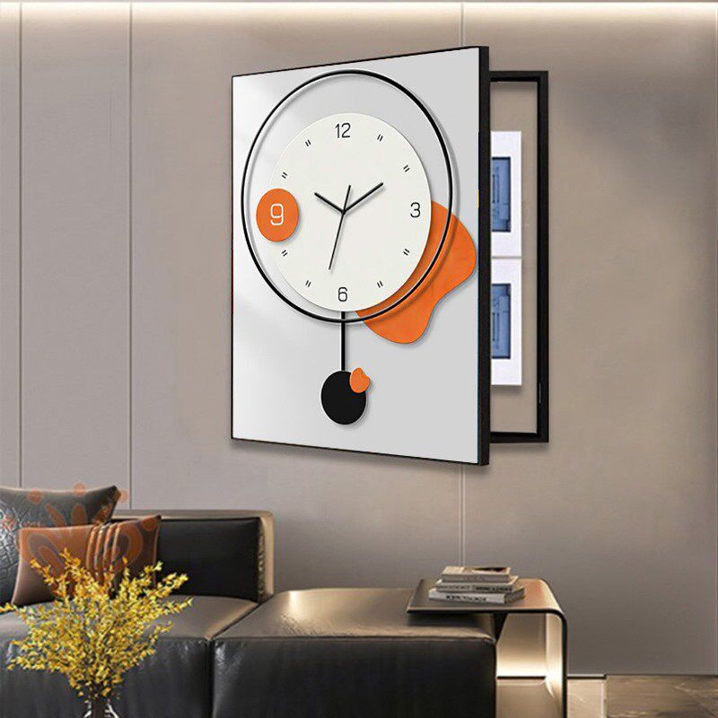 遮挡电表箱装饰画带钟表竖版现代简约配电箱轻奢高级感免打孔挂画