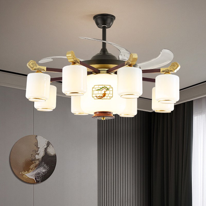 新中式客厅吊扇灯2025新款餐饮火锅店别墅饭饭厅隐形电风扇吊灯