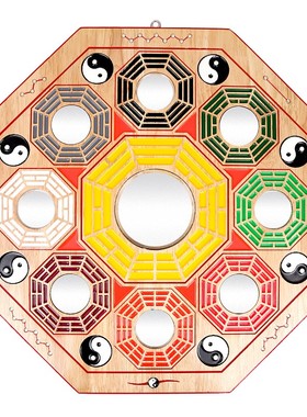 桃木七星彩绘九宫j八卦镜凸凹面镜家用门口太极阴阳平面镜挂