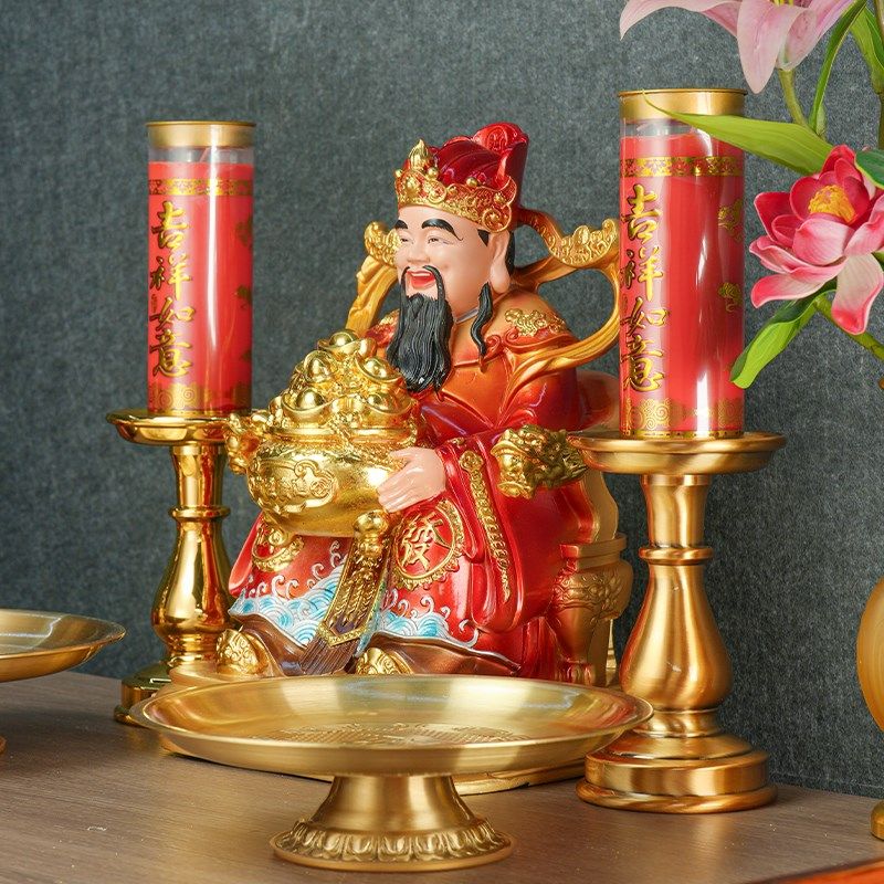 纯黄铜合金精铸摆件家用底座黄铜蜡台酥油灯财神蜡台可插竹签蜡烛
