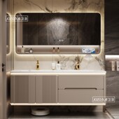 新款 浴室柜组合实木轻奢洗手陶瓷盆简约现代奶油风双洗脸盆洗漱台
