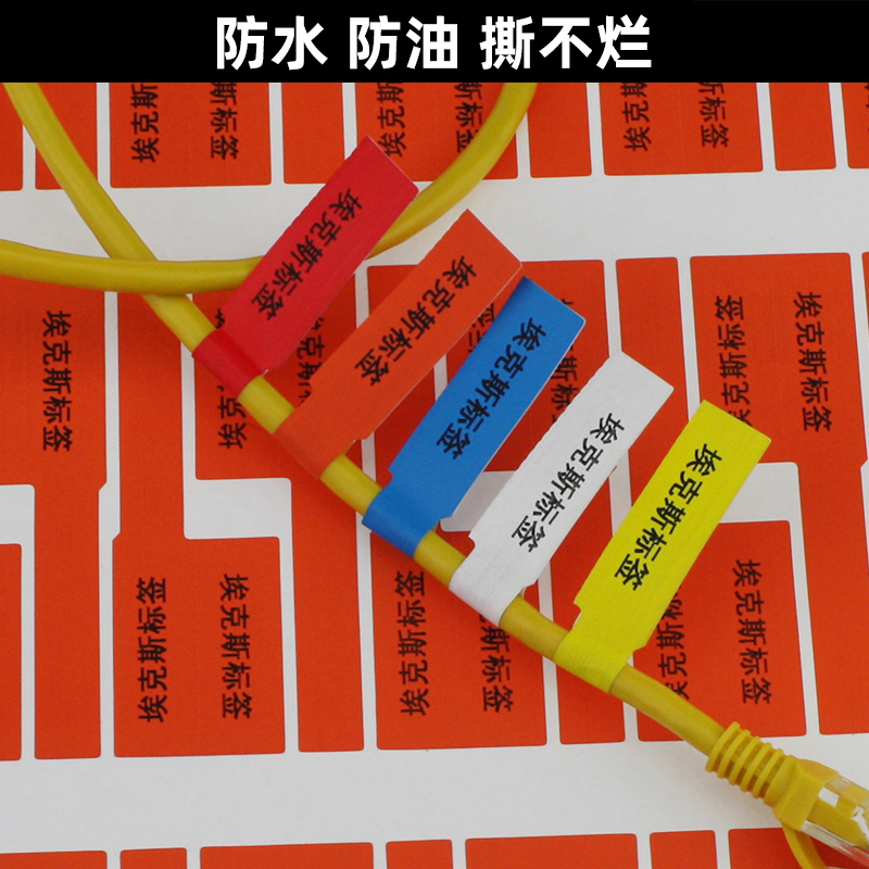 50张A4网线标签贴彩色P型防撕合成纸 J手写防水撕不烂机房线缆标
