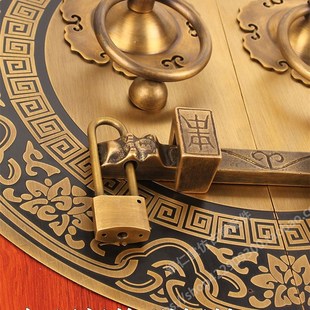 纯铜仿古大门拉手中式古典门环把手复古圆形拉环老式门栓插销配件