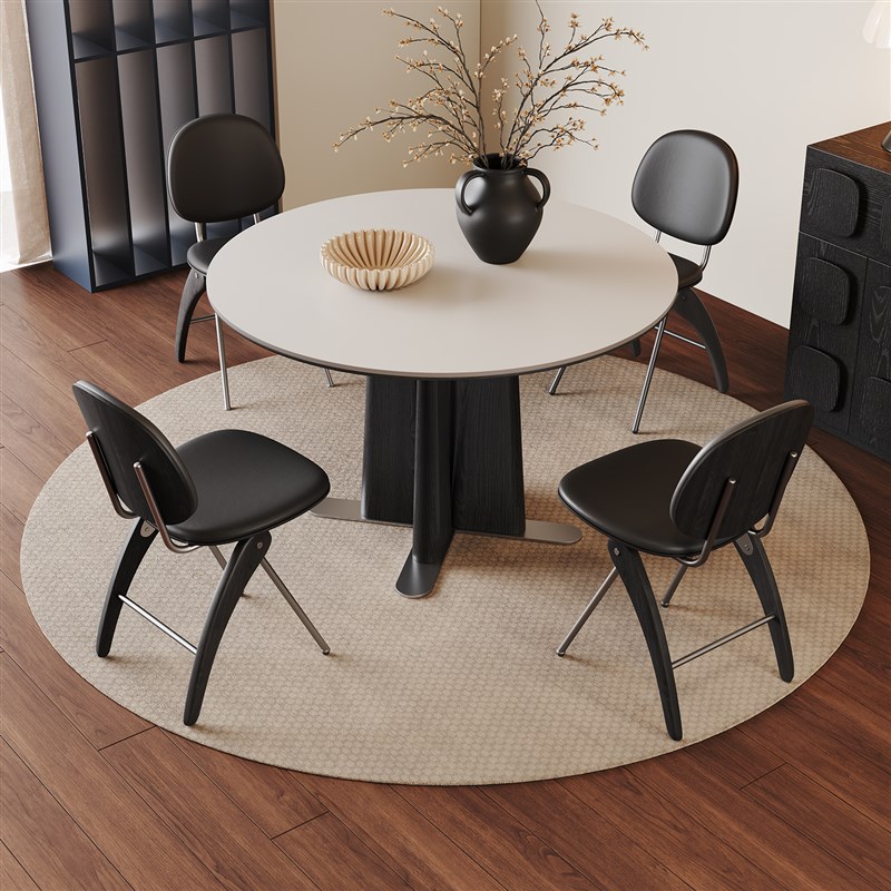 实木岩板餐桌小户型家用q2025新款轻奢白蜡木法式复古纯白圆形餐