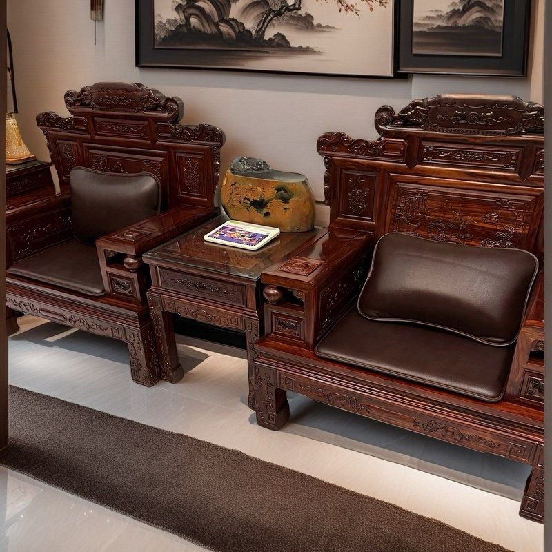 红木沙发坐垫定制 客厅高端中式椅真皮坐垫子防滑皮垫四季通用