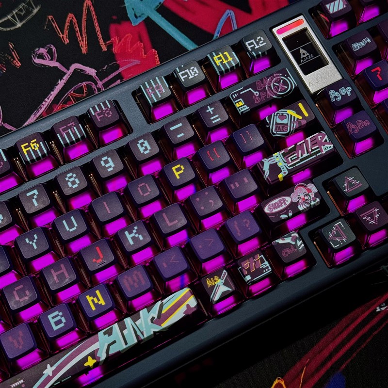 暗夜紫光赛博朋克主题PBTx热升华透光键帽适用磁轴键客制化键盘