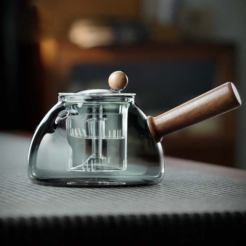 日式玻璃煮茶壶蒸煮一体耐高温加厚K实木侧把壶电陶炉专用