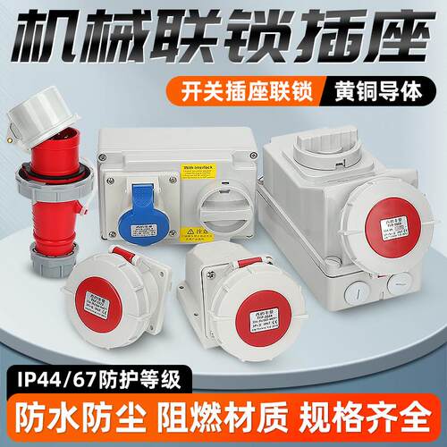 XDFMNA西的丰曼工业防水机械联锁带开关插座16A32A IP67固定安装