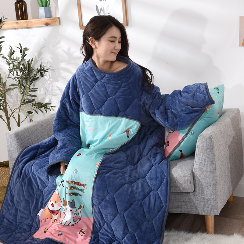 披肩式抱枕被子两用加绒加厚汽车沙发靠垫K办公室午休空调被带袖