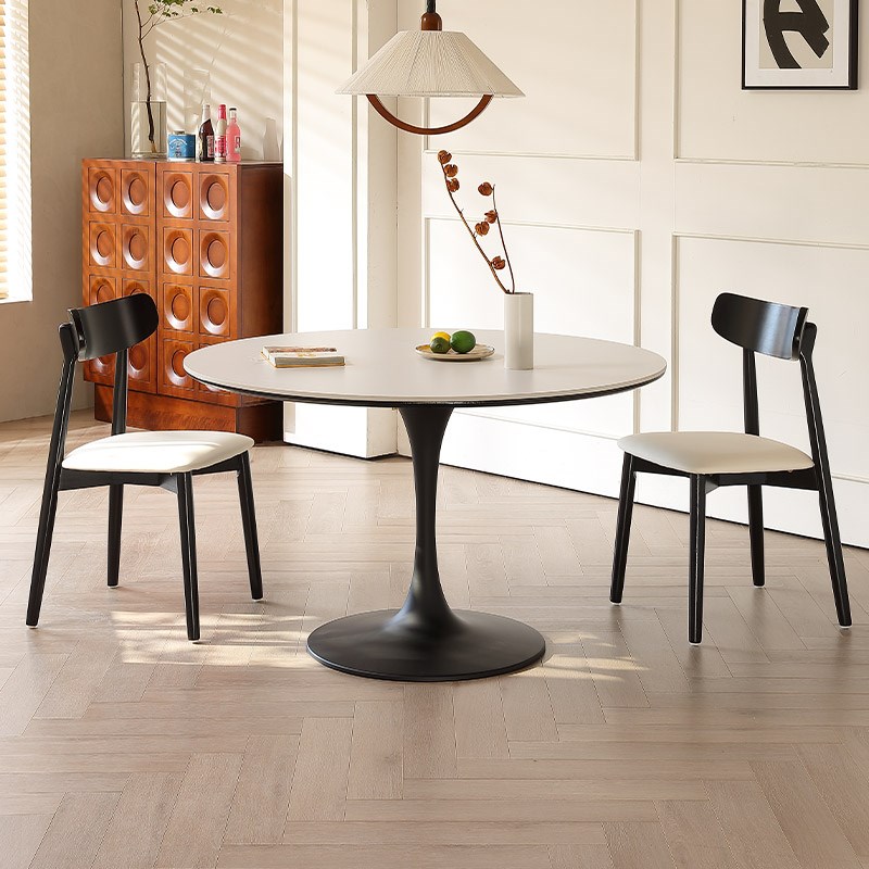 1.1米全托岩板餐桌圆形小户型家用郁金香省空间现代简约岩板圆桌