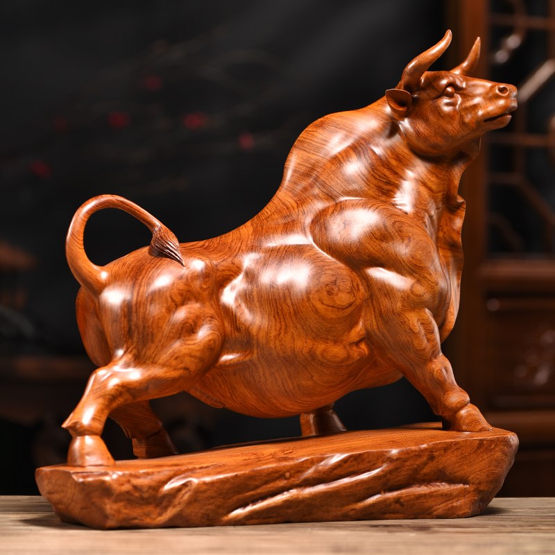 实木雕刻牛摆件生肖花梨木牛黑檀木雕H客厅装饰开业红木工艺品桌