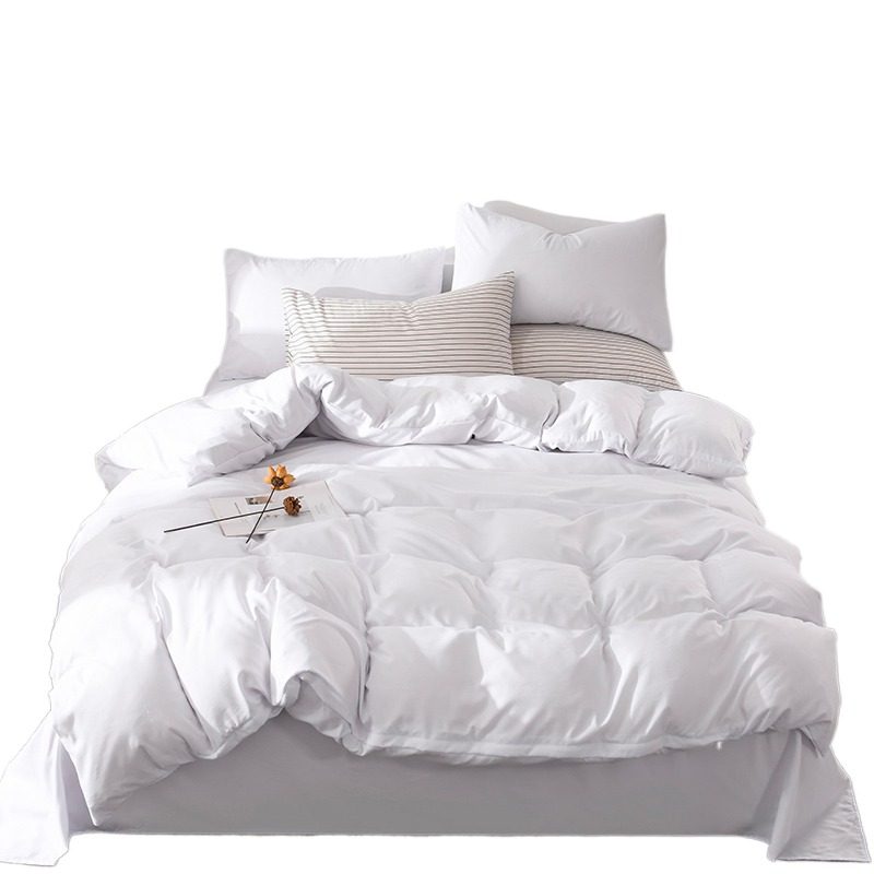 酒店床品四件套宾馆民宿纯白色三件套床上用品被子被褥全套一整套