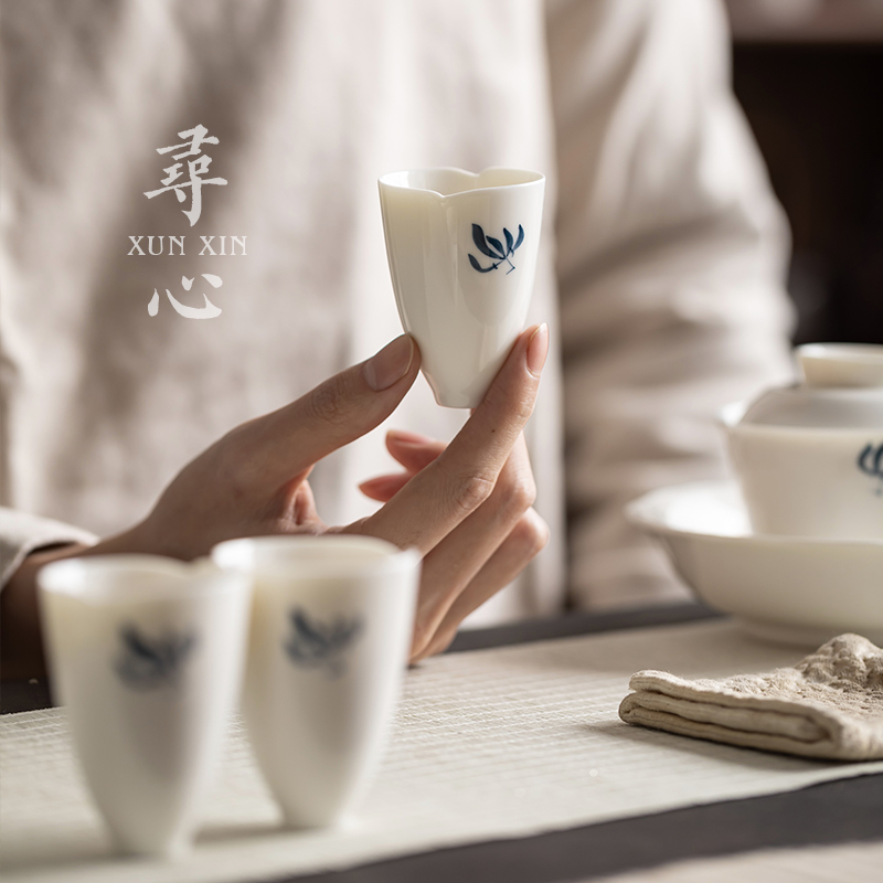纯手绘兰花茶杯单杯聚香杯薄胎主人杯H创意陶瓷闻香杯功夫茶具茶