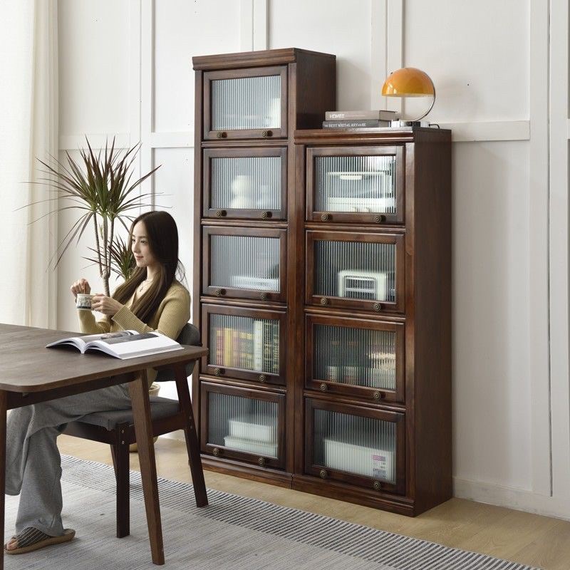 全实木书柜带玻璃门防尘书架置物家用O靠墙厨房餐边展示柜