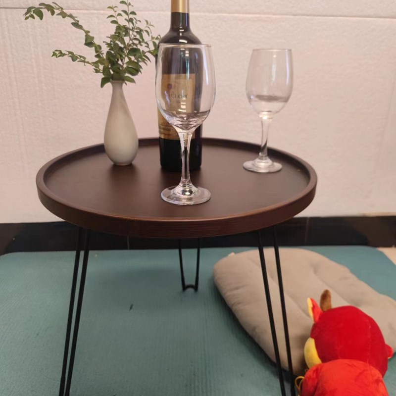 折叠小圆桌子客厅家用圆形创意沙发边茶几户O外阳台迷你咖啡桌竹