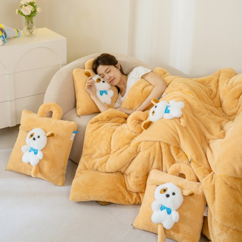 多功能二合一靠垫被办公室午休毯汽车空调被卡通抱枕被.手提唧唧